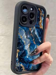 1 件蓝色渐变大理石纹防震全包裹硅胶手机壳，适用于 16、15、14、13、12、11 Pro Max 及系列