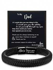 To My Son Inspirational Bracelet Gift From Mom Dad Always Remember You Are Braver Braided Leather Bracelet For Teen Boy From Mother, Adjustable,To Son Gift, Christmas Gift - Black - View 5