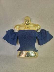 Simple Ruffle Hem Pleated Gathered - Azul Marino - Ver 2