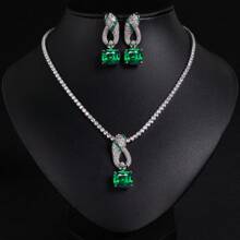 Set de joyas con forma de serpiente de 3 piezas con piedras de circonia, incluye aretes y collar, adecuado para uso en fiestas y como regalo (varios colores disponibles)