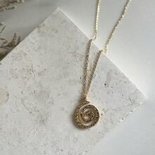 Bohemian Spiral Swirl Pendant Necklace, Vintage Oval Swirl Pendant Necklace, Gold Tone Shiny Embellishment, Suitable For Daily Wear And Party, Women's Summer Jewelry Gift, Exquisite Craftsmanship - 金色 - 查看 6
