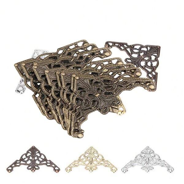 20 piezas de protector de esquina de metal, protector de esquina de libro de metal, ornamentos de esquina de hierro forjado vintage decorativos para bordes de escritorio, joyería, caja de manualidades y decoración