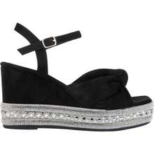 Sandalia para mujer, con plataforma, acabado y corte tipo pulsera, color negro, mod. 1191777 - Negro - Ver 1