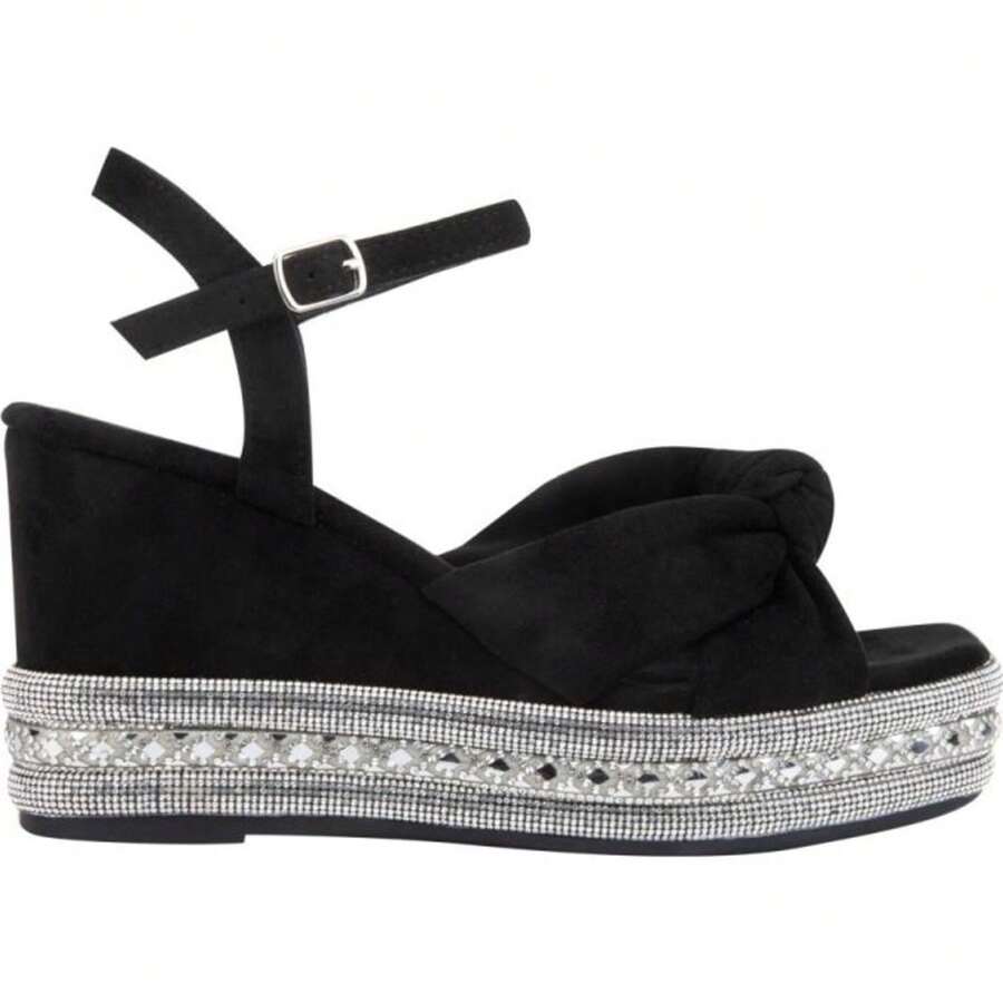 Sandalia para mujer, con plataforma, acabado y corte tipo pulsera, color negro, mod. 1191777 - Negro - Ver 1