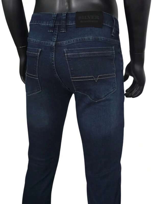 World JSM Silver Pantalon para Hombre de Mezclilla corte casual Slim con Stretch Mundo JSM Silver