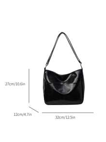 Bolso de hombro de mujer de estilo de moda, sencillo y clásico, con diseño de asa ajustable y cruzada, de tela texturizada de unicolor casual y versátil, adecuado para el uso diario de estudiantes universitarios, con gran capacidad de almacenamiento