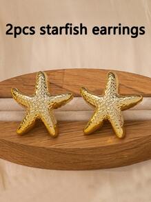 2-12pcs/Set Fashion Starfish, Shell Earrings Set, Suitable For Summer Travel And Holiday Wear