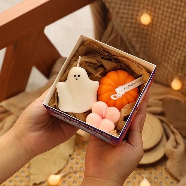 Halloween Pumpkin & Ghost Shaped Scented Candles Set, Aromatic Diffusion, Minimalist Decor, Suitable For Halloween
