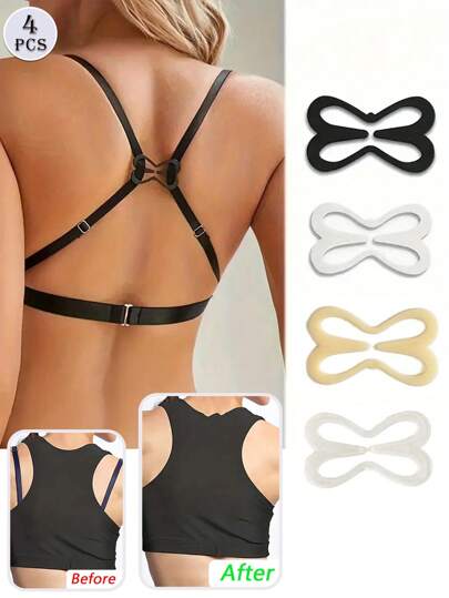 4/12 Pieces 4-Colored Dragonfly Style Bra Strap Clips, Non-Slip Cross Back Hook Invisible Bust Support Bra Accessories Women's Bra Non-Slip Buckles, Fashion Lingerie Bra Accessories Hide Bra Straps And Lift Busts