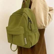 Women Corduroy Backpack Medium Fashion Casual College School Bag Girls Women Waterproof - xanh quân đội - Xem 1