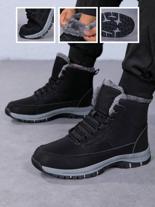 Nouvelles bottes de neige pour hommes d'hiver à semelle épaisse ultra-légère et très chaude, en matériau PU, grande taille, chaussures d'escalade outdoor, chaussures casual confortables, chaussures de randonnée chaudes, antidérapantes et résistantes à l'usure, noires