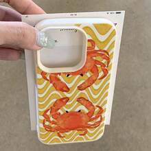 1pc TPU Material Cute Crab Wave Striped Pattern Phone Case Compatible With Apple/ Phones - White - View 4