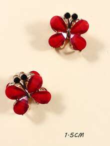 2 件女士可爱蝴蝶花爪夹，优雅休闲刘海夹，红色合金发饰动物发夹，学校用品，大学 - 彩色 - 查看 4