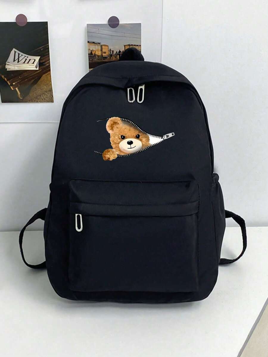 Minimalist Solid Color Multi-Functional Large Capacity Student Backpack, Back To School - Black - View 1