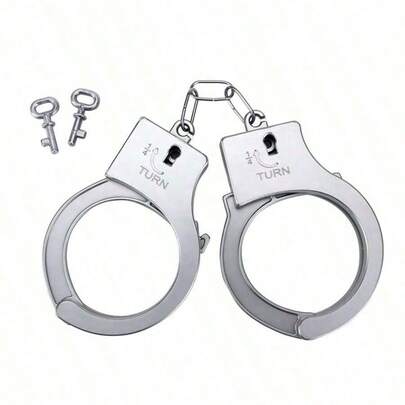 1 Set Vintage Style Plastic Handcuffs, Silver Color, Perfect For Halloween And Party Costumes, Interesting And Durable, No Battery Needed, Suitable For Role Play And Performance