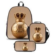GUSTELL 3pcs Set: Cool Tech Football Particle, Golden Crown, Cosmic Star Chain Pattern Backpack, Shoulder Bag, Pencil Case Set. Suitable For Travel, Camping, Casual Cartoon Backpack With Padded Back And Adjustable Shoulder Straps, Fashionable, Durable, Practical (Football Element Pattern) - Bundles - View 12