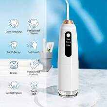 Electric Water Flosser, Portable Oral Irrigator With 3 Modes And 4 Nozzles, Wireless USB Battery Charging Water Teeth Cleaner For Travel, Home Braces And Dental Care, Suitable As Holiday Gift - 白色 - 查看 6