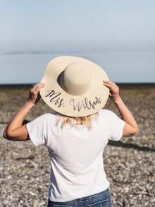 Customized Embroidered Text Sun Hat, Bachelorette Party Hat, Bridal Shower Gift, Soft Brim Beach Hat, Honeymoon Gift. A Personalized Beach Straw Hat Is A Lovely Honeymoon Gift For The Bride, Can Be A Gift For The Bridal Shower, And Can Also Be Customized With Her New "Mrs." Surname - Or Given To All Bridesmaids At A Bachelorette Party, It Will Definitely Stand Out! They Can Also Be Customized With Any Other Words/Phrases. - Multicolor - View 5