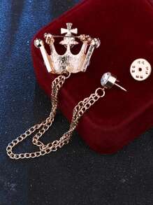 1pc European & American Style Luxury Men's Suit Brooch, Rhinestone Crown Emblem Vintage Lapel Pin Office Accessories Shirts Jacket Jewelry Christmas Halloween Autumn-Winter Accessories,Suitable For Teens, Youth,Men,Casual, Outdoor, Athletic, Vacation, Graduation Gifts, Birthday, Daily Wear Clothes Pin Funny Cute Teacher Gifts