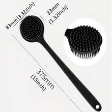 4 件套硅胶身体刷套装 - 1 个长柄背部刷、1 个短柄淋浴刷、1 个面部刷、1 个发刷、柔软身体去角质软毛浴刷、手持式身体/面部清洁和按摩 - 黑色 - 查看 5