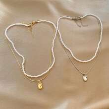 1 Stück Luxus Nische Doppelschicht Perlen Anhänger Halskette, elegante Perlen Choker Halskette, vielseitige Schlüsselbein Kette