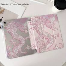 A Transparent/Pink Background & Chinese - Style Dragon And Auspicious Cloud Patterns Soft TPU Flip - Style - Literary Simple Protective Tablet Case With Pen Holder Compatible With IPad 10.9/10.2/ Air 5th Gen/Pro11/10th/9.7/Air 2/IPad (7th Gen)/ IPad (8th Gen)/IPad Air 4/5/IPad Pro 11/IPad 10th Generation 10.9-Inch 2022 Smart Case/IPad Air 13(M3 2025)/IPad Air 11(M3 2025)/IPad Air 11(M3 2025)/IPad 11(A16 2025), Auto Sleep/Wake Function - Pink - View 5