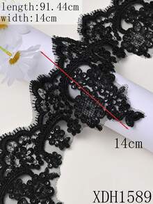 91.44-914.4cm Lace Fabric With Embroidered Motifs, DIY Material For Bridal Wedding Gown, Curtain, Tablecloth, Stage Decor - Black - View 25