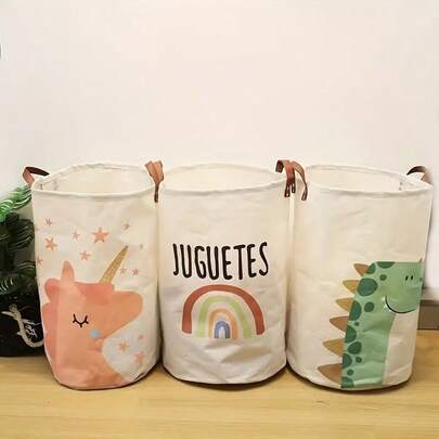 1 pieza Cesta de ropa/cesto de lavandería lavable con diseño de dibujos animados lindo