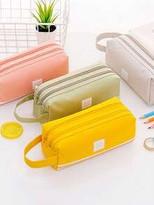 1/2 件铅笔盒纯色格子多功能铅笔盒钻石图案大容量铅笔盒文具袋学生铅笔盒（毛绒学校铅笔盒），适用于学校用品，返校