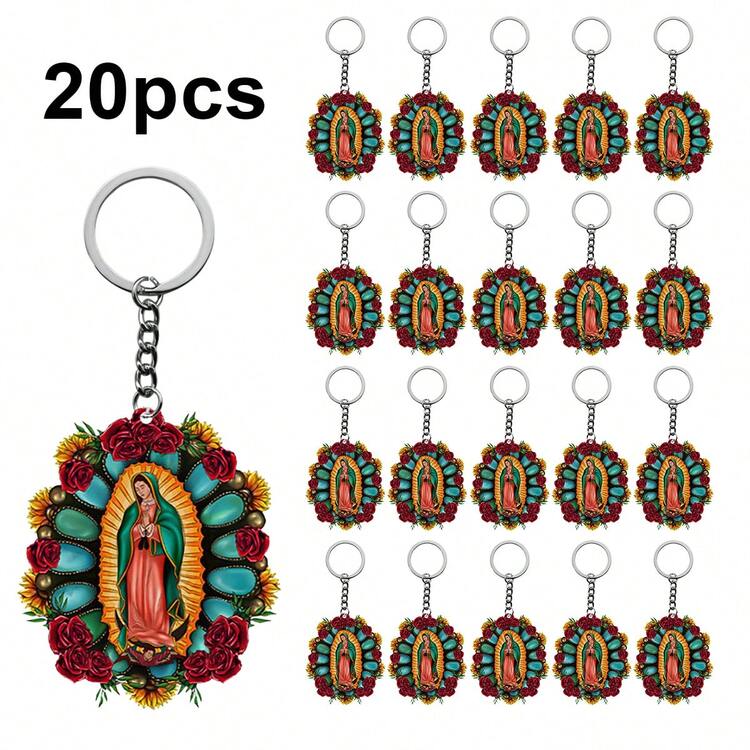 12 件瓜达卢佩圣母复古天主教钥匙扣、墨西哥圣母玛利亚钥匙圈，可作为配饰、包包吊坠、钥匙扣、珠宝、情人节礼物 - 彩色 - 查看 8
