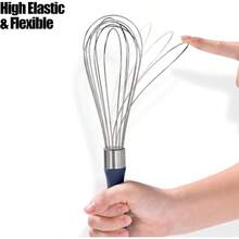 KSOANER 18/8 Stainless Steel Balloon Whisk, Doosu Kitchen Whisk For Cooking Handheld Egg Beater With Rust-Proof Sturdy Wires & Non-Slip Silicone Handle For Beating, Stirring, Blending (8 Wires, Black) - 藏蓝色 - 查看 6