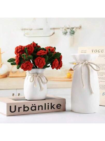 1pc Bohemian ative Vase, Cylindrical Plastic Vase Burlap Bow, Moderne Aesthetic Room St. Patrick's Day Easter, Home Centerpiece, Wedding ation (Plastic Material, Exterior Can Be Cleaned) Flower Glass view 3