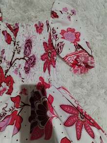 Women's Elegant Printed Midi Dress With Short Sleeves - 西瓜粉 - 查看 2