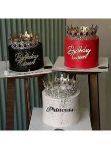 1Pc Rhinestone Baroque Pageant Crowns Cake Decorations Queen Princess Tiara Sparkling Headpieces Crystal Cake Topper - Multicolor - View 3