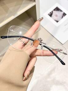 No Frame New Intelligent Photosensitive Auto Color Changing Non-Prescription Glasses Super Light Tungsten Steel Material Korean Small Frame Glasses, No Makeup Look