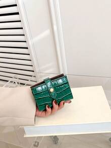 1pc Stone Pattern Leather Belt Buckle Decor Compact Wallet & Card Case Fashionable Daily & Gift Suitable For Women Wallet Mini Wallet Purse Wallet Small Wallet Cute Wallet - Green - View 2