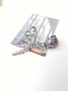 1 件女士金属发夹，优雅银合金复古发饰，适合日常使用花朵发夹，学校用品，大学