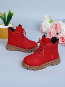 1 双婴儿女童靴，婴儿单拉链靴，春秋季时尚踝靴 - 紅色 - 查看 8