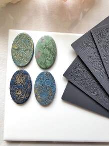 4 Peças Novo Ferramenta de Impressão em Relevo de Textura de Argila Macia com Flor Datura Verde, Ferramenta Criativa DIY para Decoração, Brincos, Broches, Pingentes, Escultura em Argila e Outros Afazeres, Relevo em Argila Macia, Esteira de Textura em Relevo