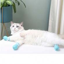 Set de 4 Protectores ajustables para las patas de gato, Protectores de uñas de gato de silicona, Protecciones flexibles suaves para arañar durante el aseo, baño, corte de uñas, limpieza de oídos y tratamientos (Rosa/Verde/Verde Claro/Colores Surtidos)