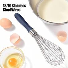 KSOANER 18/8 Stainless Steel Balloon Whisk, Doosu Kitchen Whisk For Cooking Handheld Egg Beater With Rust-Proof Sturdy Wires & Non-Slip Silicone Handle For Beating, Stirring, Blending (8 Wires, Black) - 藏蓝色 - 查看 3