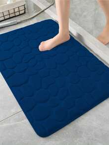1 Piece Navy Blue Stone Texture Embossed Highly Resistant Absorbent Non-Slip Bathroom Doormat, Single Piece Or Bathroom Decorative Rug Floor Rug Outdoor Rug Door Mat Summer Bathroom Accessories Back To School - Navy - View 6