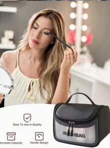 1 件透明 PVC 化妆包，用于化妆工具字母化妆包，防水便携式雪尼尔字母拉链化妆收纳包，简约首字母贴片旅行化妆包，女士浴室洗漱包，送给妈妈的礼物，沙滩包，沙滩必需品，沙滩巾收纳包，沙滩配件，沙滩用品，假日包，冬季和秋季度假必备品，情人节