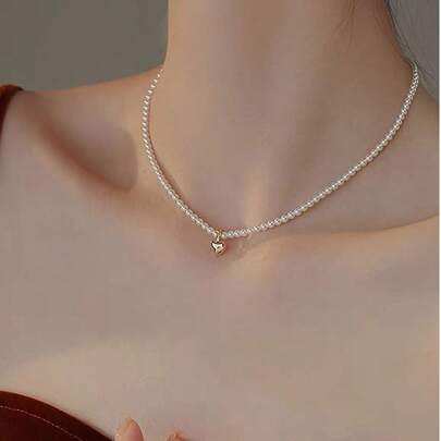 1 件女士珍珠项链，精致小巧的串珠项链，简约优雅的锁骨项链