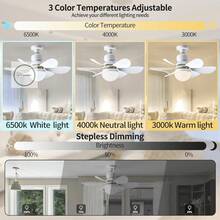 Ventilador de Techo con Control Remoto de Luces 3 Colores,3 Velocidades,Con Función de Temporizador,para Cocina/Baño/Dormitorio, Temporada de regreso a clases - Blanco - Ver 8
