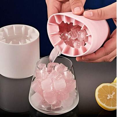 1个粉色硅胶便携式冰模，圆柱形3D冰格，易脱模硅胶冰盘，多层设计，简约桶形带盖，可重复使用，适用于家庭、酒吧、俱乐部和户外场所