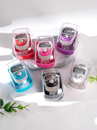 1 pieza Mini contador de anillos de dedo con rhinestones, contador de dígitos portátil brillante, adecuado para recitación de festivales, oración de festivales, unisex