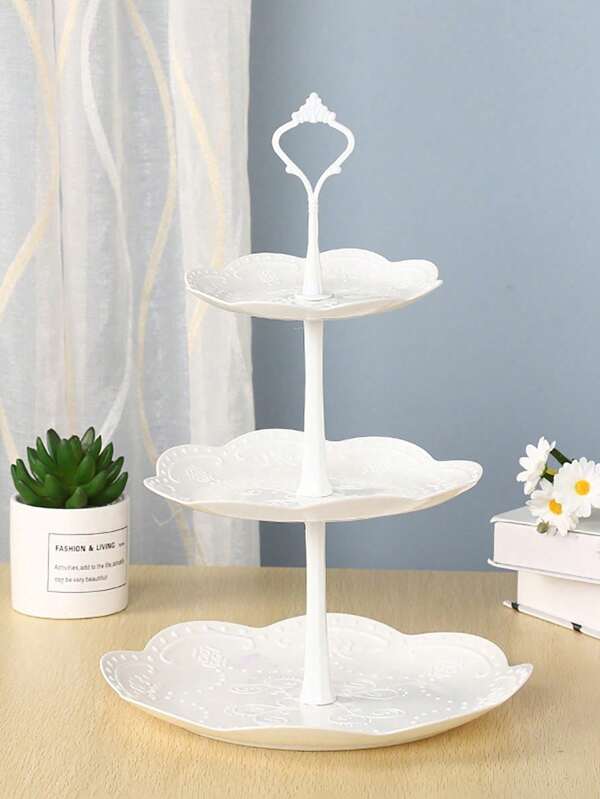 1pc White 3-Tier Plastic Cake Stand, Fruit Desserts Cupcake Candy Buffet Tea Snack Cookies Plate Stand Serving Platter Display Tree Tower Stand For Wedding Home Birthday Festival Party