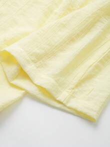 女士奶油黄色休闲宽松系带褶皱肩长袖上衣 - 黃色 - 查看 5