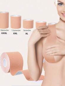 1卷，防眩光贴，防扩聚胸弹力布肌肉贴，隐形提拉丰胸贴，片状绷带贴，乳头遮盖透气丰胸带，可收紧乳房，适合A-E罩杯大胸！ - 卡其色 - 查看 12